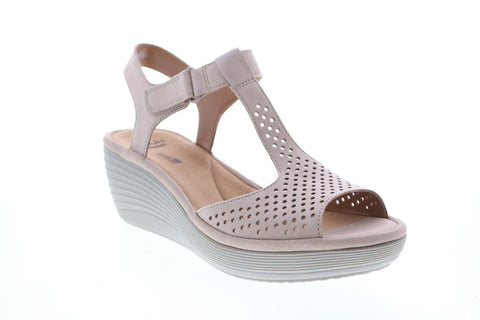 Clarks Reedly Waylin 26124838 Womens Brown Leather Strap Wedges Heels Shoes