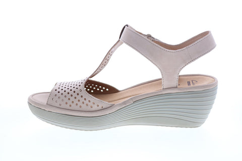 Clarks Reedly Waylin 26124838 Womens Brown Leather Strap Wedges Heels Shoes