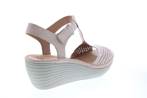 Clarks Reedly Waylin 26124838 Womens Brown Leather Strap Wedges Heels Shoes