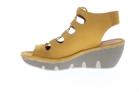Clarks Clarene Grace Womens Yellow Nubuck Heels Lace Up Wedges Shoes