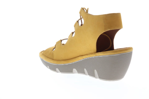 Clarks Clarene Grace Womens Yellow Nubuck Heels Lace Up Wedges Shoes