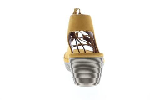 Clarks Clarene Grace Womens Yellow Nubuck Heels Lace Up Wedges Shoes