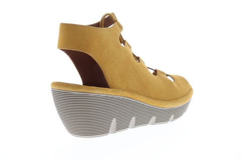 Clarks Clarene Grace Womens Yellow Nubuck Heels Lace Up Wedges Shoes
