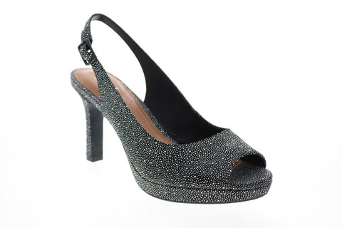 Clarks Mayra Blossom 26124979 Womens Black Leather Strap Pumps Heels Shoes