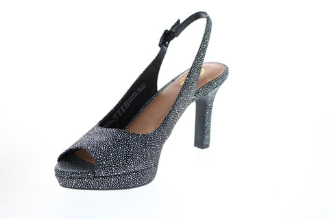 Clarks Mayra Blossom 26124979 Womens Black Leather Strap Pumps Heels Shoes