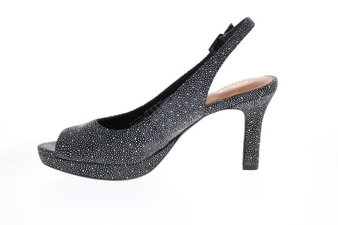 Clarks Mayra Blossom 26124979 Womens Black Leather Strap Pumps Heels Shoes
