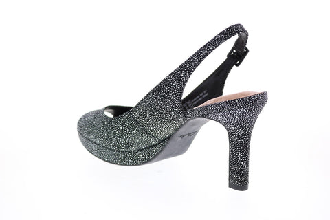 Clarks Mayra Blossom 26124979 Womens Black Leather Strap Pumps Heels Shoes