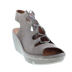Clarks Clarene Grace 26125063 Womens Gray Nubuck Slip On Wedges Heels Shoes