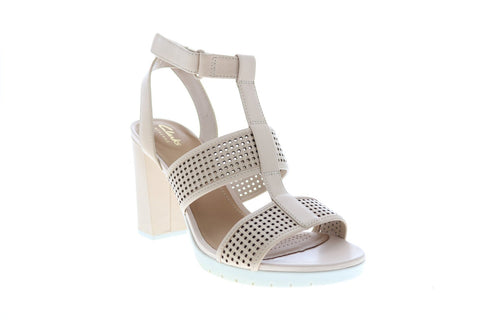 Clarks Pastina Castle 26125064 Womens Beige Leather Strap Strap Heels Shoes