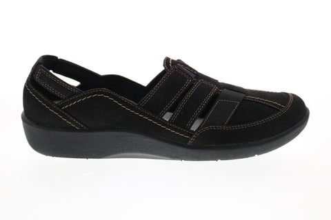 Clarks Sillian Stork 26125891 Womens Black Canvas Strap Flats Shoes