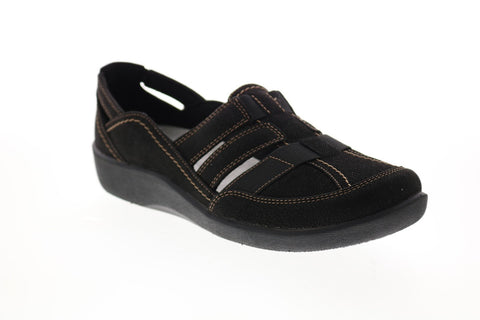 Clarks Sillian Stork 26125891 Womens Black Canvas Strap Flats Shoes