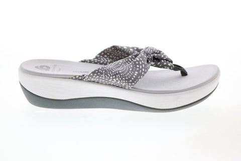 Clarks Arla Glison H 26126190 Womens Gray Canvas Flip-Flops Sandals Shoes