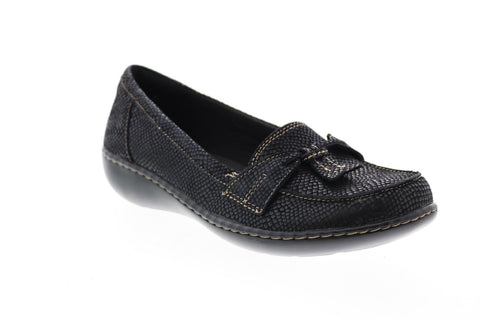 Clarks Ashland Bubble 26130403 Womens Black Wide Loafer Flats Shoes