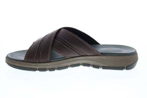 Clarks Brixby Cross 26131526 Mens Brown Leather Slip On Slides Sandals Shoes