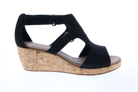 Clarks Un Plaza Strap 26132320 Womens Black Wide Nubuck Wedges