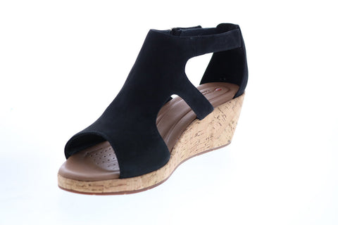 Clarks Un Plaza Strap 26132320 Womens Black Wide Nubuck Wedges Heels Shoes