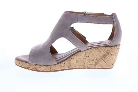 Clarks Un Plaza Strap 26133264 Womens Gray Wide Nubuck Wedges Heels Shoes