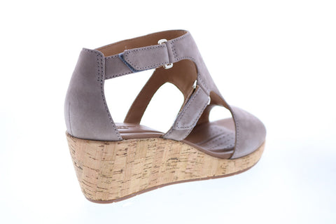 Clarks Un Plaza Strap 26133264 Womens Gray Wide Nubuck Wedges Heels Shoes