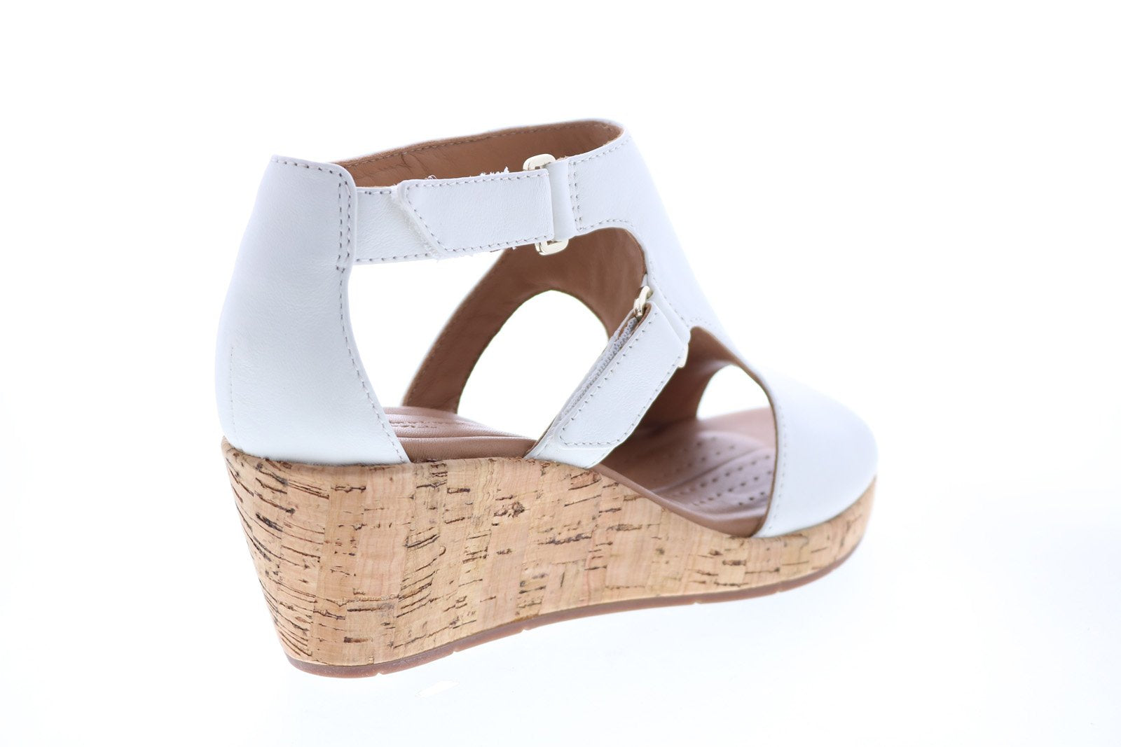 Clarks Un Plaza Strap Womens White Wide Leather Wedges Heels - Shoes