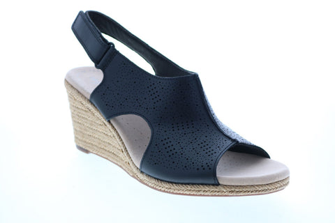 Clarks Lafley Rosen 26133805 Womens Black Leather Strap Wedges Heels Shoes