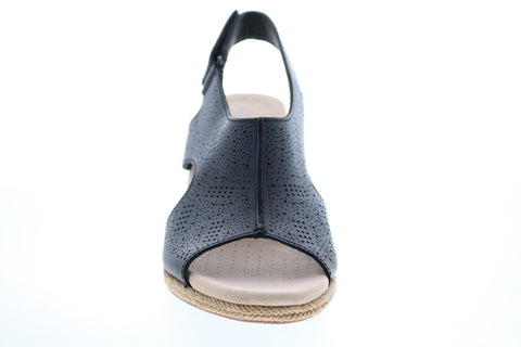 Clarks Lafley Rosen 26133805 Womens Black Leather Strap Wedges Heels Shoes