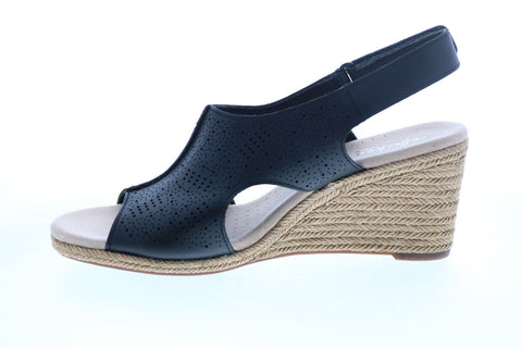 Clarks Lafley Rosen 26133805 Womens Black Leather Strap Wedges Heels Shoes