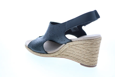 Clarks Lafley Rosen 26133805 Womens Black Leather Strap Wedges Heels Shoes