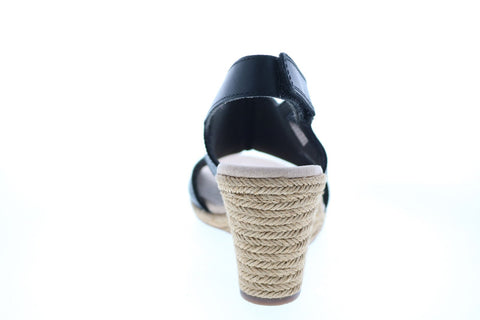 Clarks Lafley Rosen 26133805 Womens Black Leather Strap Wedges Heels Shoes