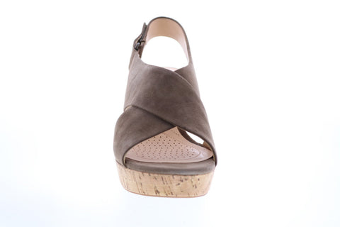 Clarks Maritsa Lara 26133817 Womens Brown Suede Strap Wedges Heels Shoes
