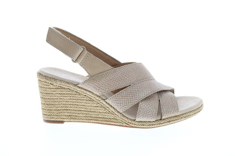 Clarks Lafley Krissy 26134502 Womens Beige Leather Strap Wedges Heels Shoes