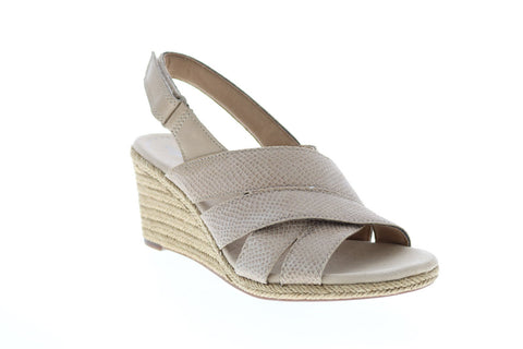 Clarks Lafley Krissy 26134502 Womens Beige Leather Strap Wedges Heels Shoes