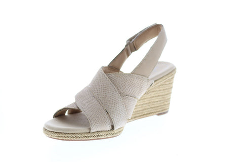 Clarks Lafley Krissy 26134502 Womens Beige Leather Strap Wedges Heels Shoes