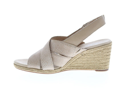 Clarks Lafley Krissy 26134502 Womens Beige Leather Strap Wedges Heels Shoes
