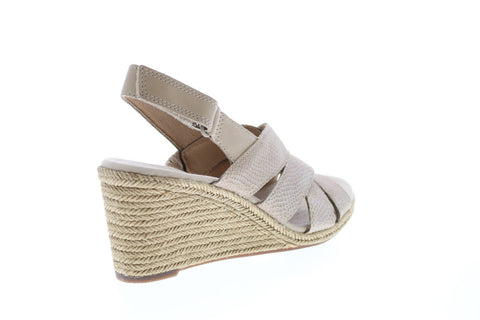 Clarks Lafley Krissy 26134502 Womens Beige Leather Strap Wedges Heels Shoes