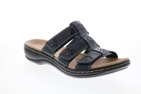 Clarks Leisa Spring 26135098 Womens Black Leather Slides Sandals Shoes