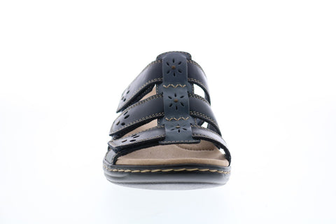 Clarks Leisa Spring 26135098 Womens Black Leather Slides Sandals Shoes