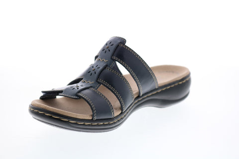 Clarks Leisa Spring 26135098 Womens Black Leather Slides Sandals Shoes