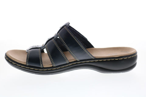 Clarks Leisa Spring 26135098 Womens Black Leather Slides Sandals Shoes