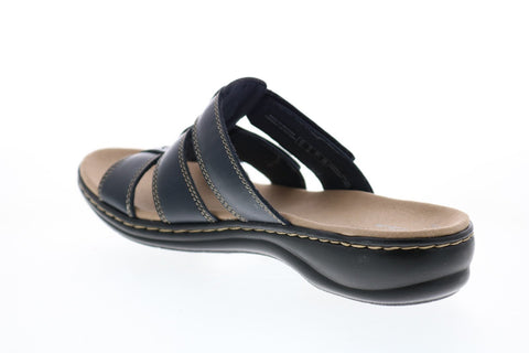 Clarks Leisa Spring 26135098 Womens Black Leather Slides Sandals Shoes