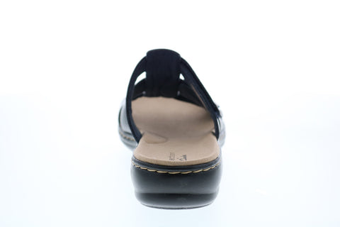 Clarks Leisa Spring 26135098 Womens Black Leather Slides Sandals Shoes