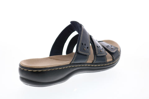 Clarks Leisa Spring 26135098 Womens Black Leather Slides Sandals Shoes