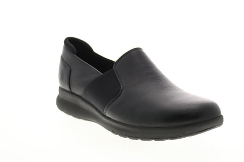Clarks Un Adorn Step 26136076 Womens Black Leather Slip On Loafer Flats Shoes