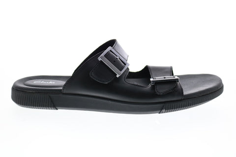 Clarks Vine Cedar 26136201 Mens Black Leather Slip On Slides Sandals Shoes