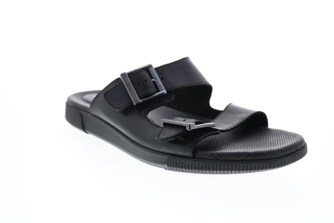 Clarks Vine Cedar 26136201 Mens Black Leather Slip On Slides Sandals Shoes