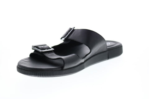Clarks Vine Cedar 26136201 Mens Black Leather Slip On Slides Sandals Shoes