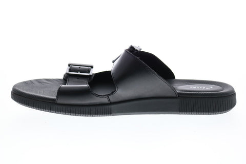 Clarks Vine Cedar 26136201 Mens Black Leather Slip On Slides Sandals Shoes