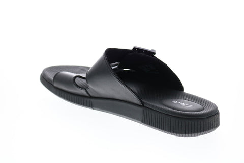 Clarks Vine Cedar 26136201 Mens Black Leather Slip On Slides Sandals Shoes