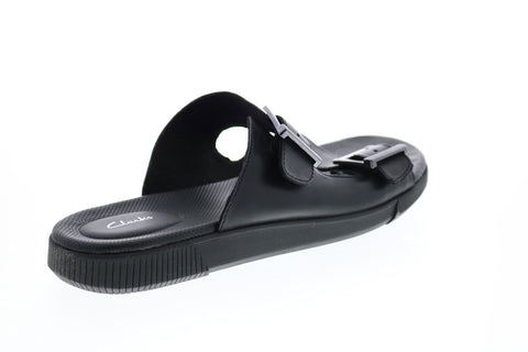 Clarks Vine Cedar 26136201 Mens Black Leather Slip On Slides Sandals Shoes