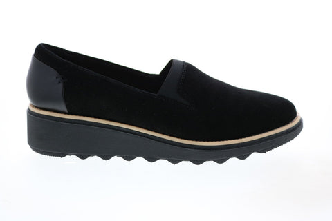 Clarks Sharon Dolly 26136359 Womens Black Wide Suede Loafer Flats Shoes