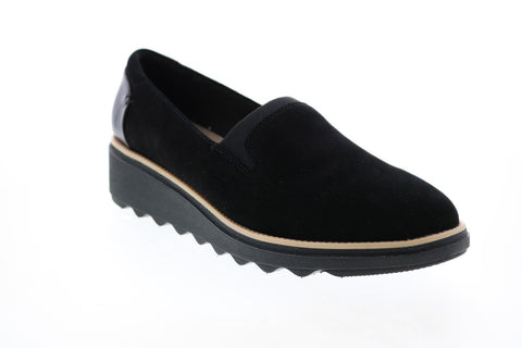 Clarks Sharon Dolly 26136359 Womens Black Wide Suede Loafer Flats Shoes